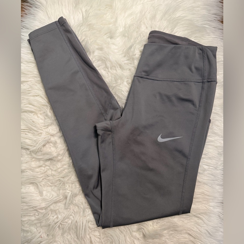 Nike Gray Dri Fit Leggings Women’s Small High Rise Workout Gym Pants Pockets